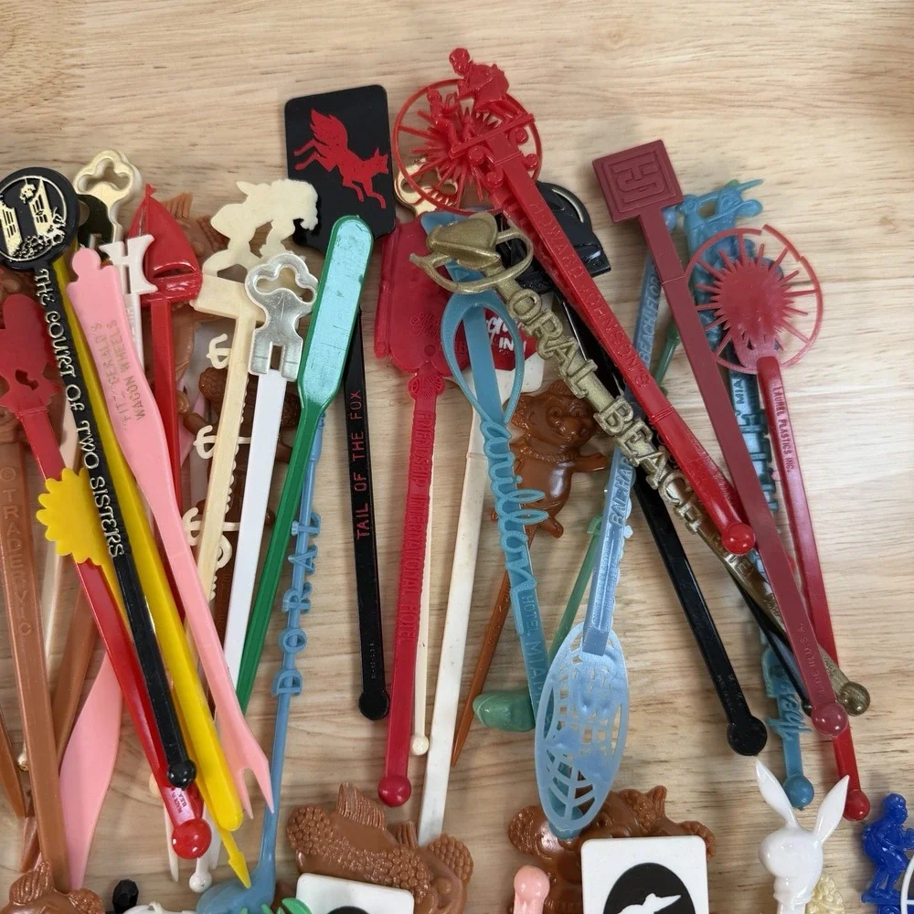 Vintage Swizzle Sticks Drink Stirrer Lot 160+ Rare MCM Trader Vic Americana Boom